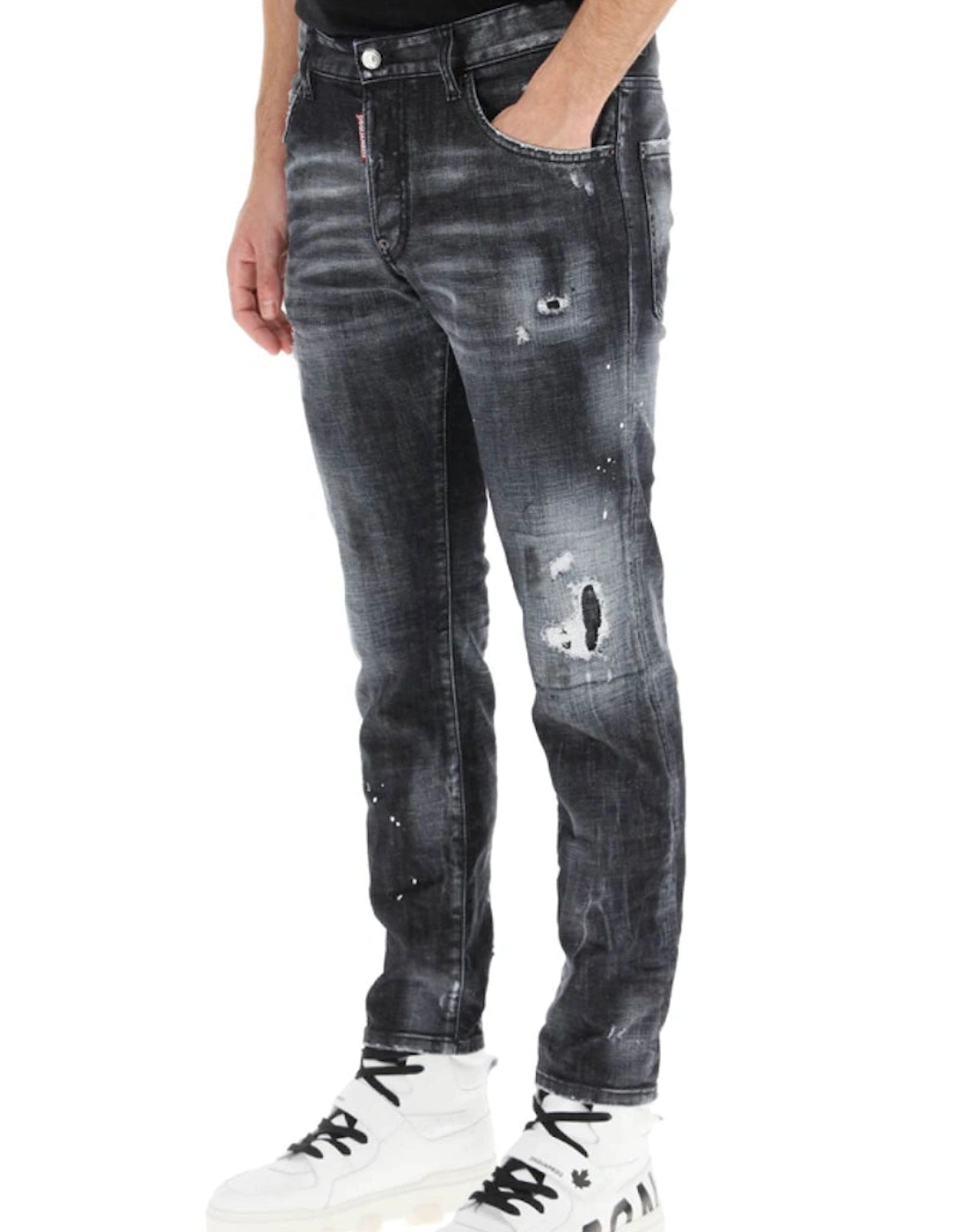 Ripped Knee Wash Cool Guy Jeans in Black