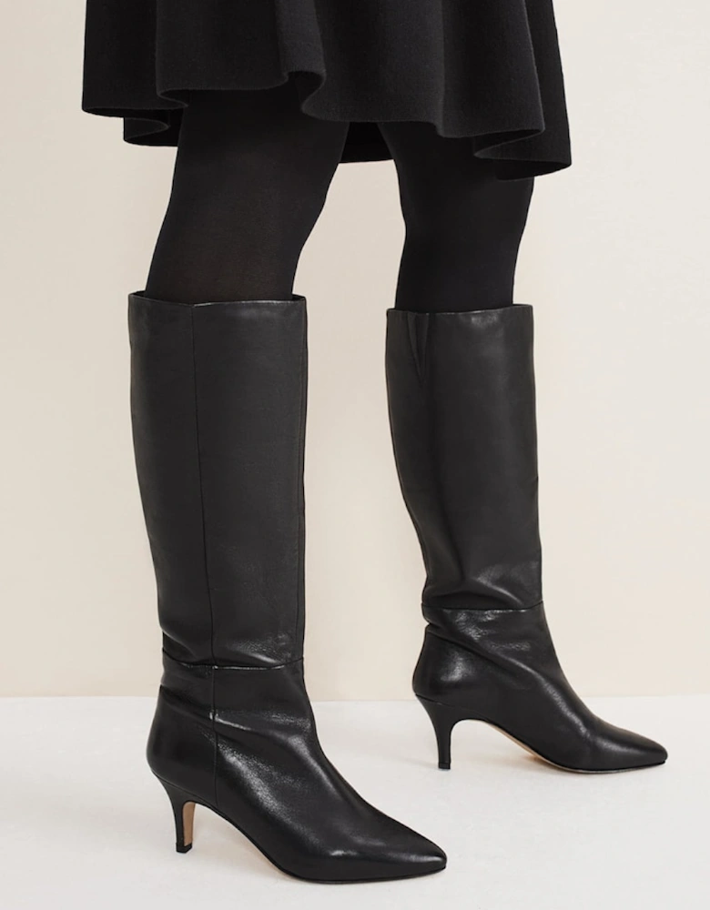 Leather Panelled Knee High Boot