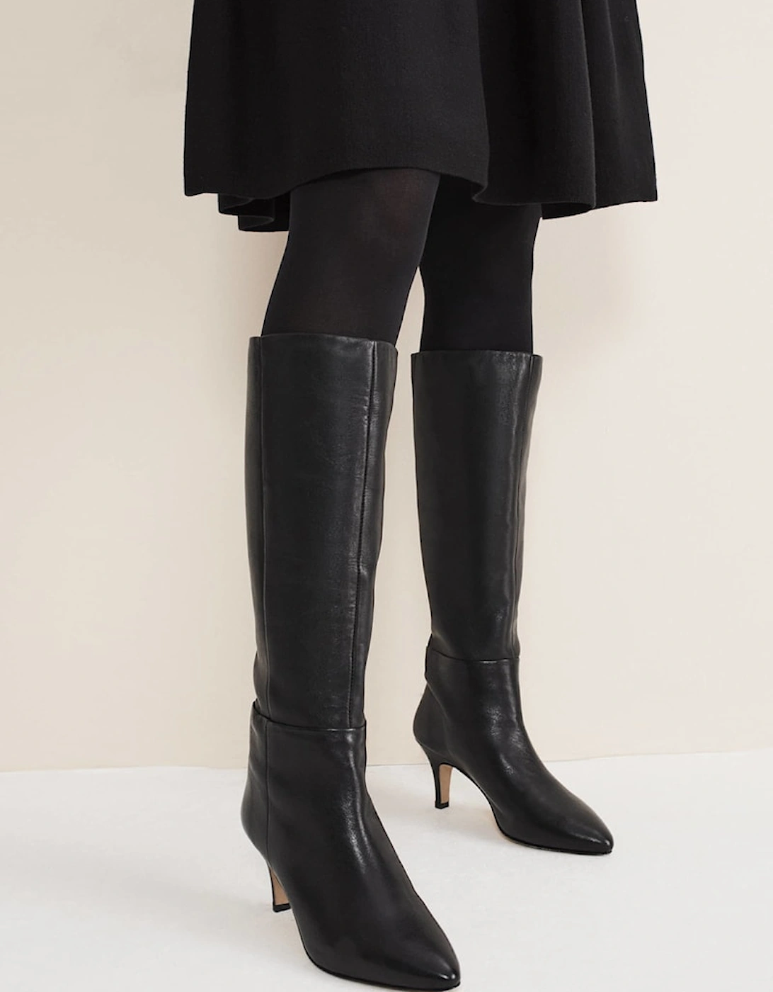 Leather Panelled Knee High Boot