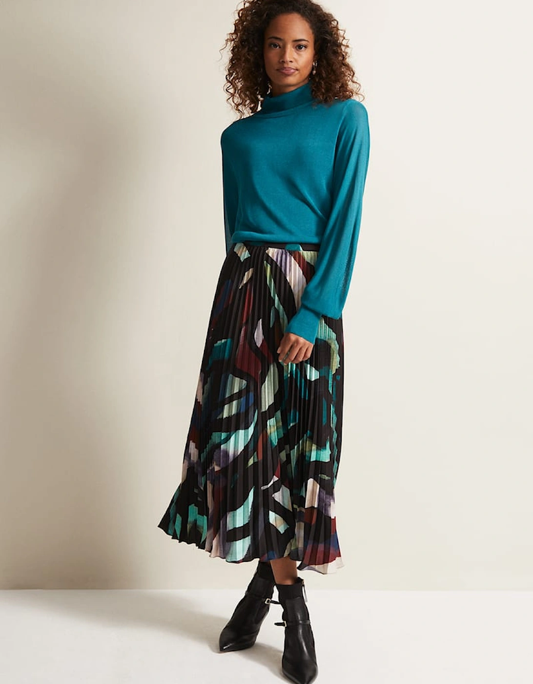 Elmina Abstract Pleated Midi Skirt