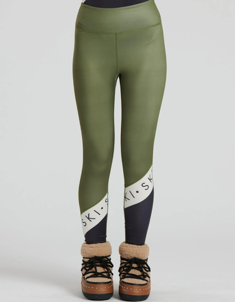 Base Layer Leggings In Khaki Ski Block