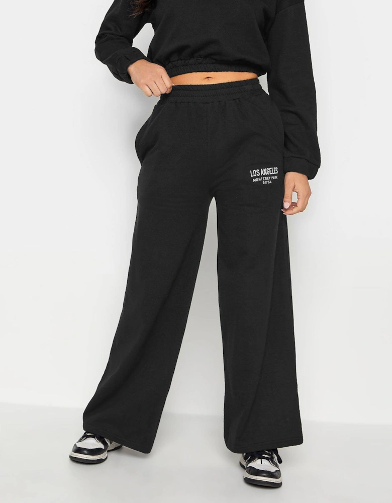 Petite Black Los Angeles Embroidered Wide Leg Jogger