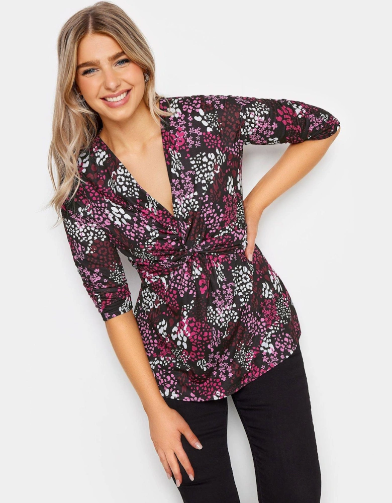 Pink Animal Floral Twist Front Top