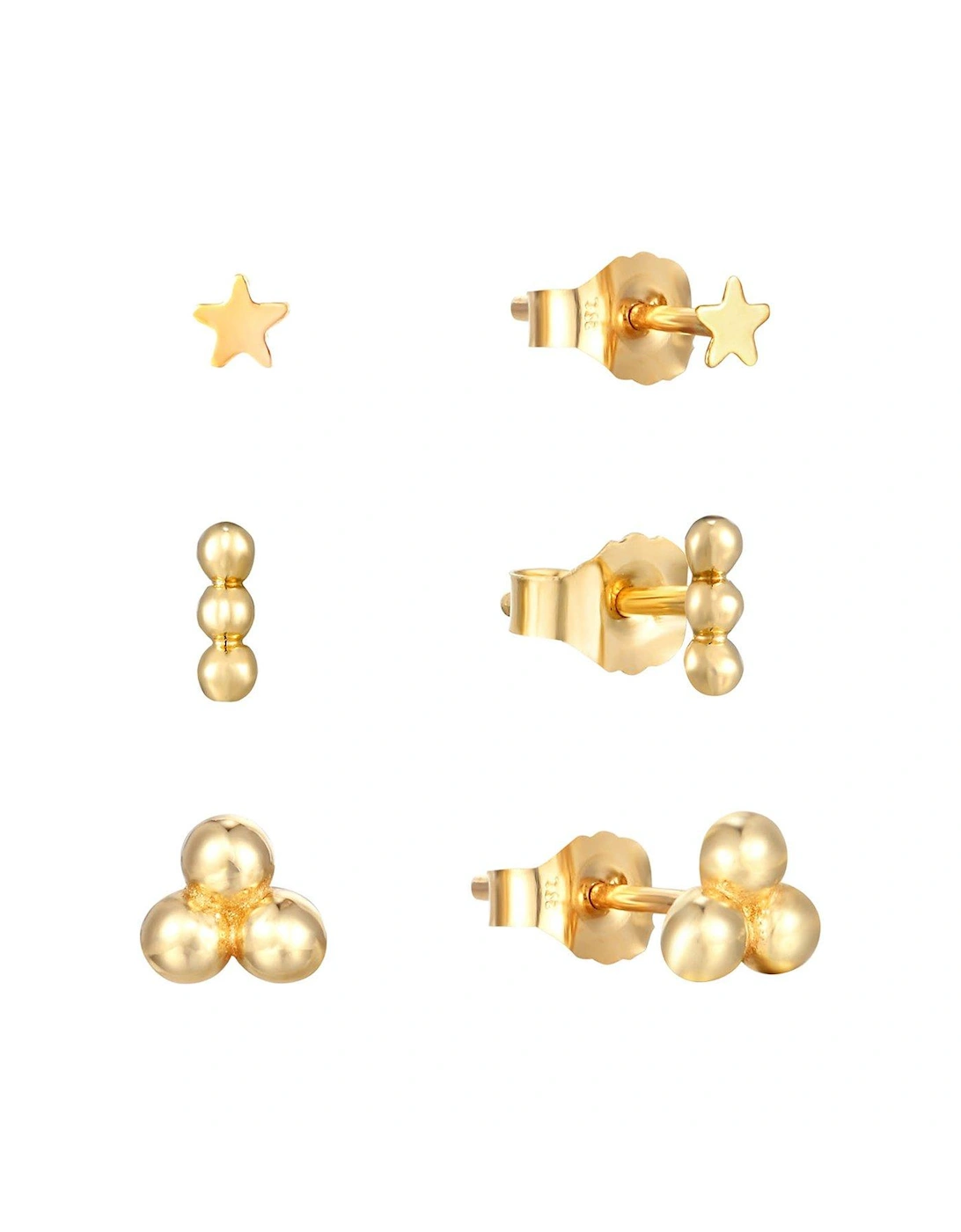 9ct Gold Set of Three Star and Dot Stacking Earrings, 2 of 1