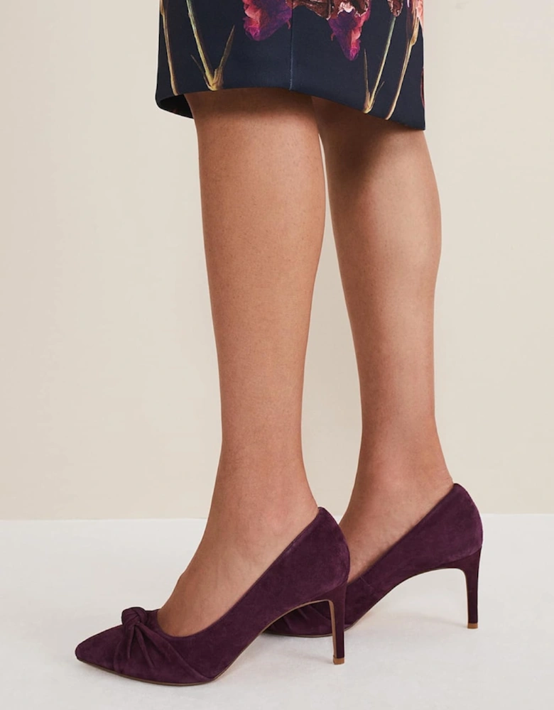 Knot Front Suede Court Shoe