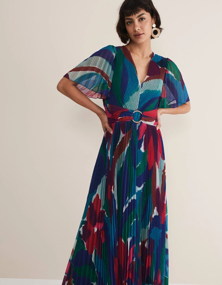 Priscilla Abstract Floral Pleated Maxi Dress