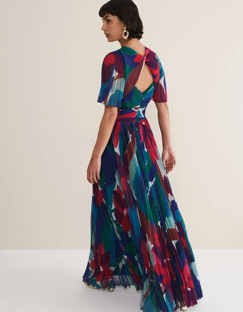 Priscilla Abstract Floral Pleated Maxi Dress