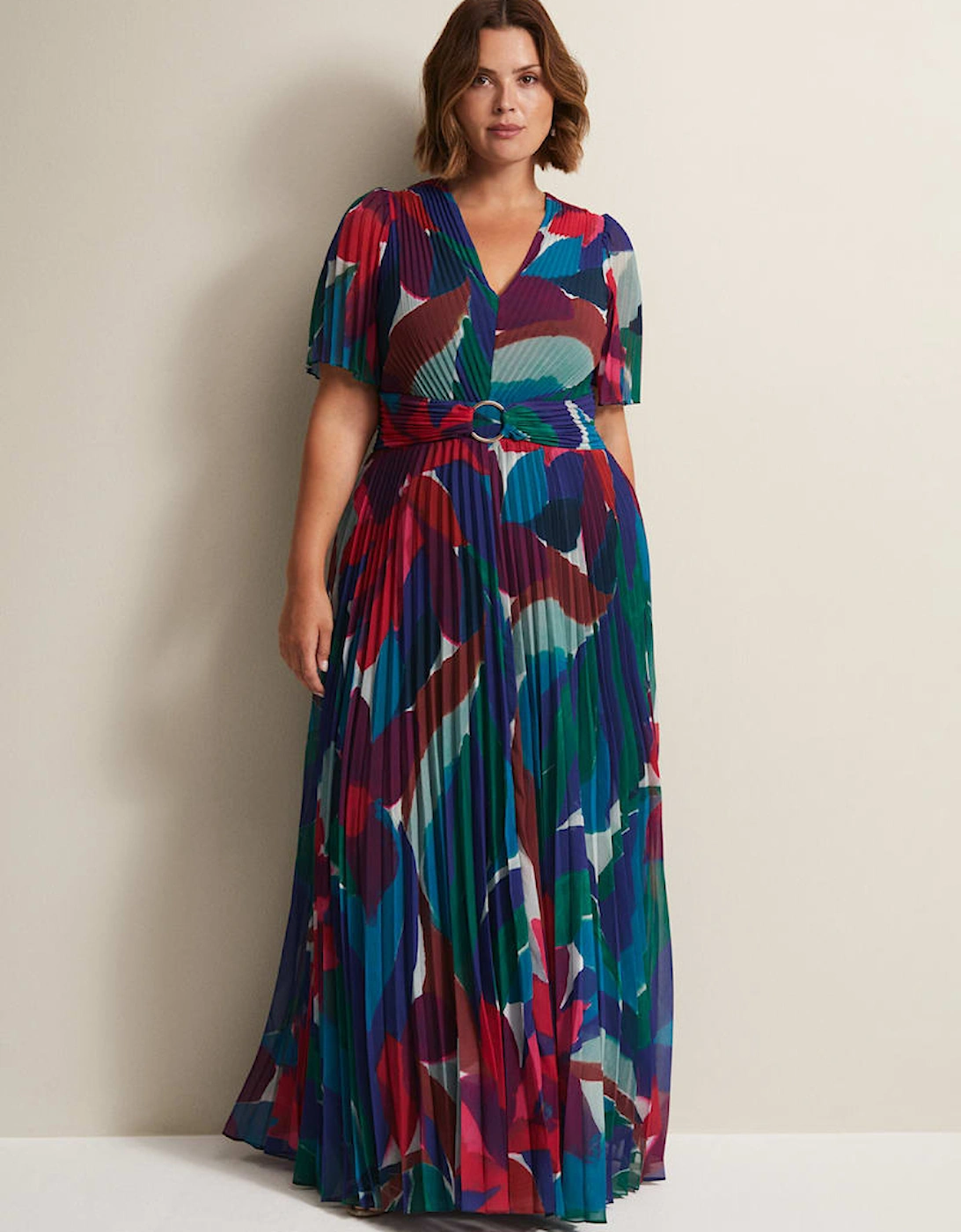 Priscilla Abstract Floral Pleated Maxi Dress