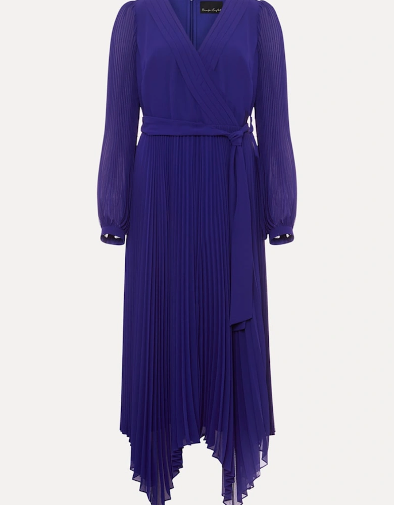 Petra Blue Pleated Midi Dress