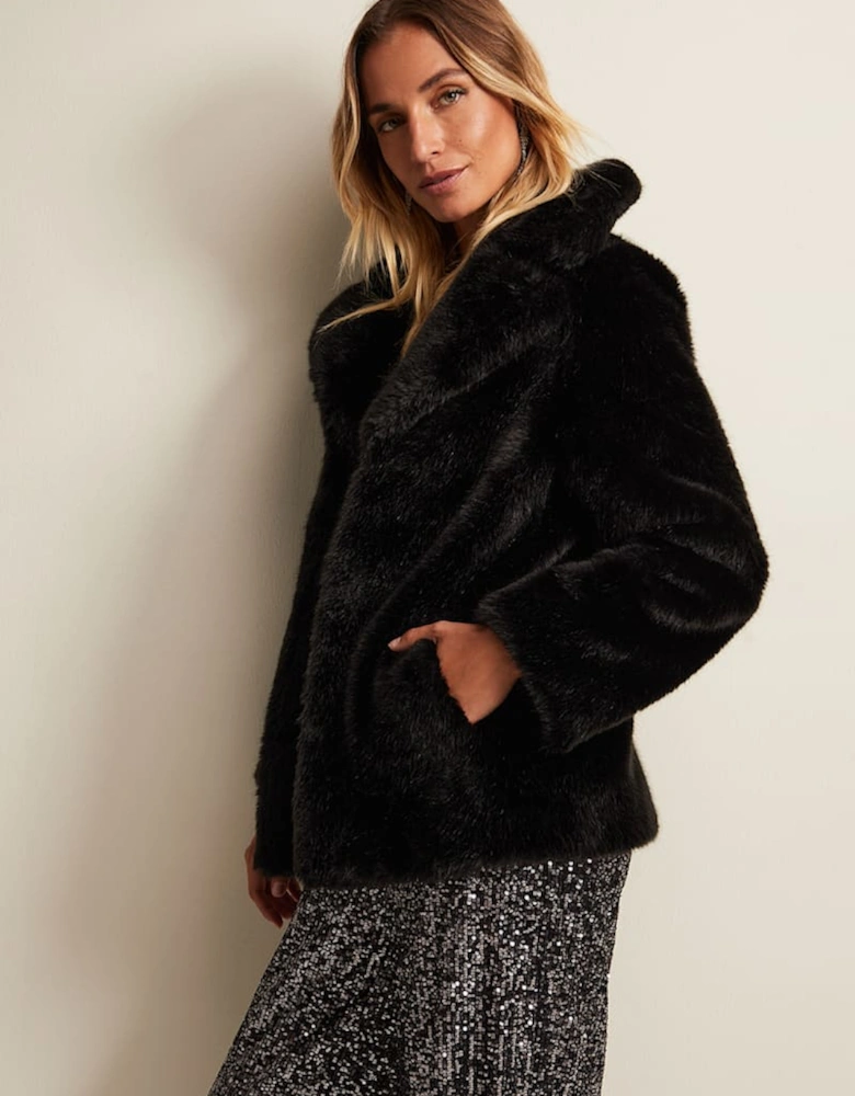 Megan Black Faux Fur Coat