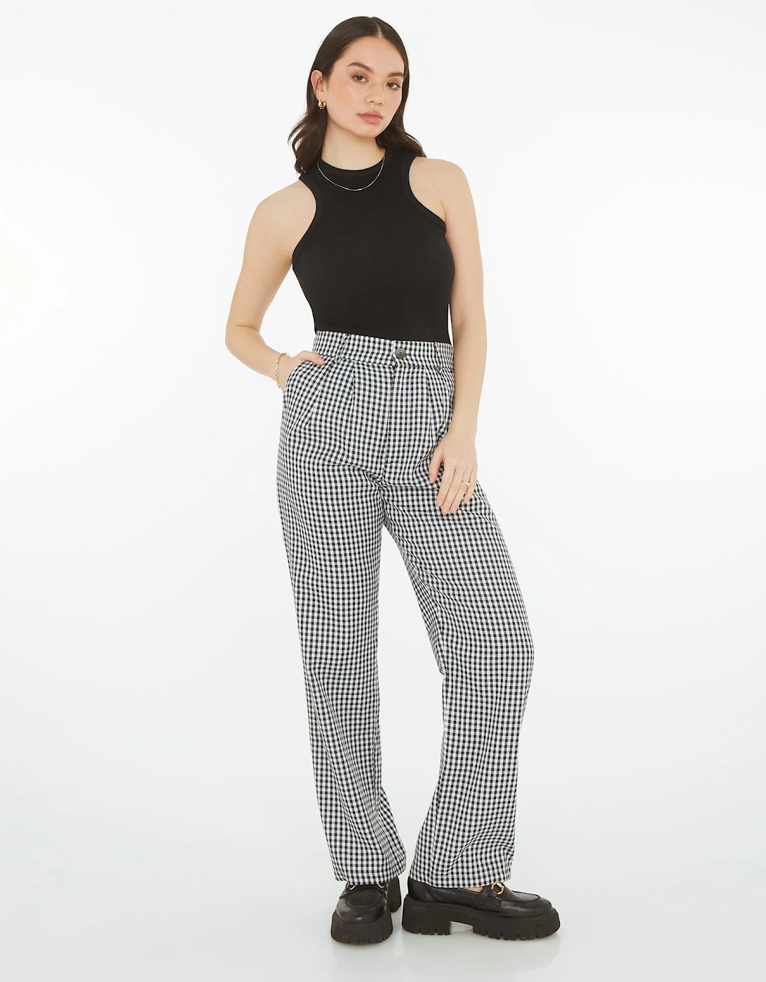 Cinnamon Relaxed Trousers in Black & White Check