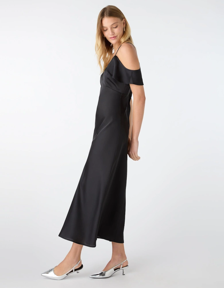 Anthia Drop Shoulder Midi Dress in Black