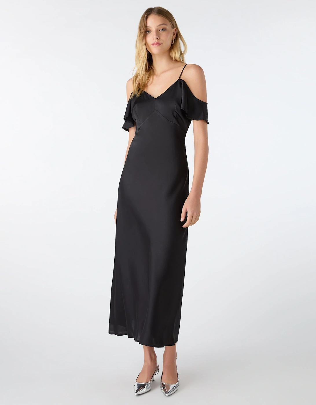 Anthia Drop Shoulder Midi Dress in Black