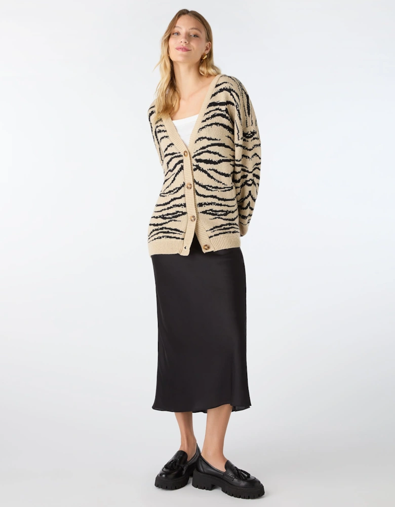 Amelia Oversized Zebra Cardigan in Beige