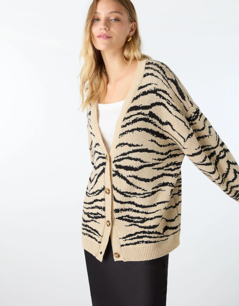 Amelia Oversized Zebra Cardigan in Beige