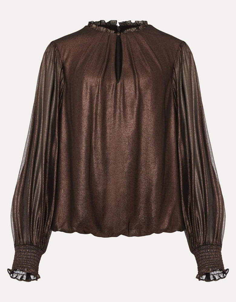 Zavia Metallic Foil Balloon Sleeve Blouse