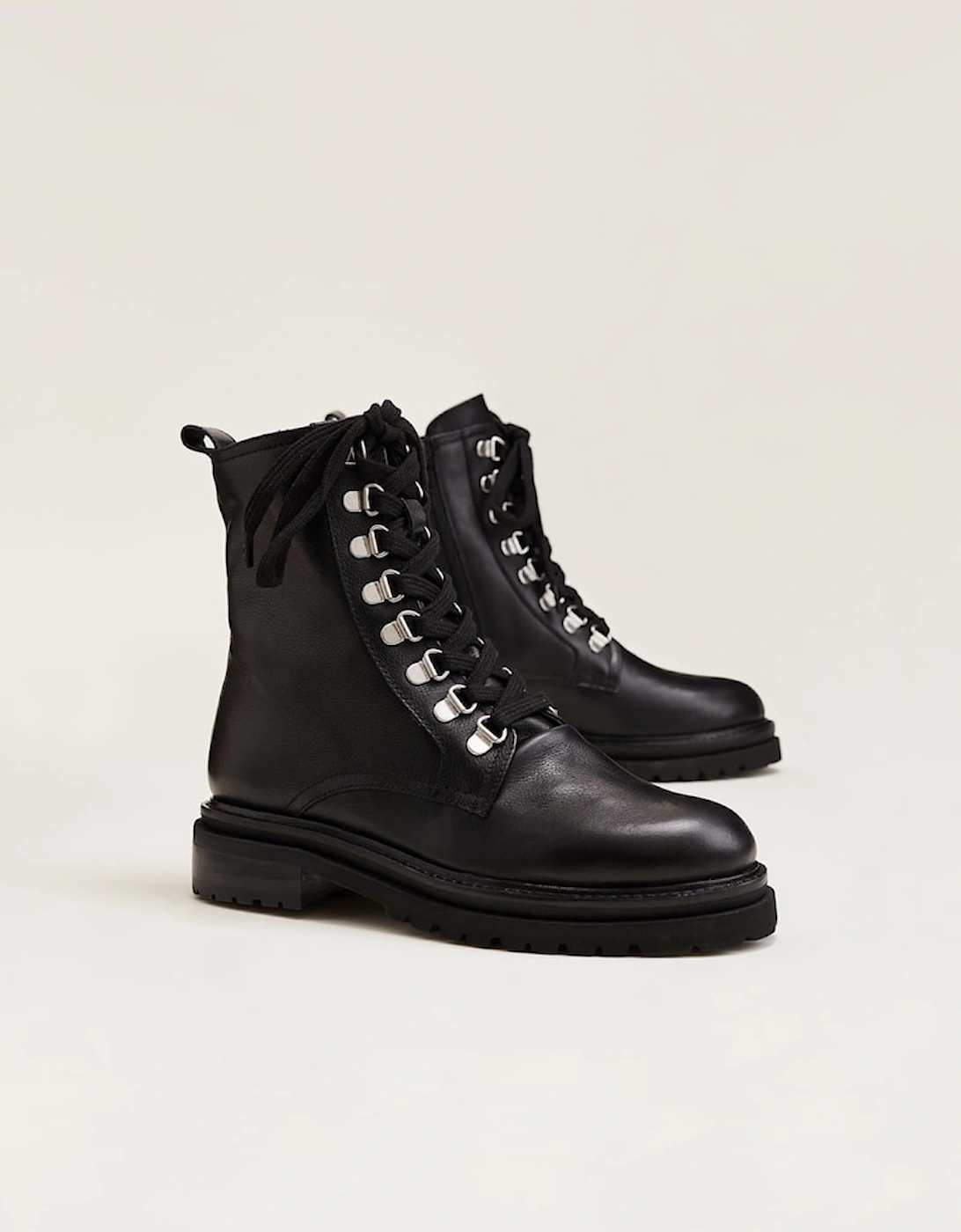 Meladie Black Leather Lace Up Ankle Boots