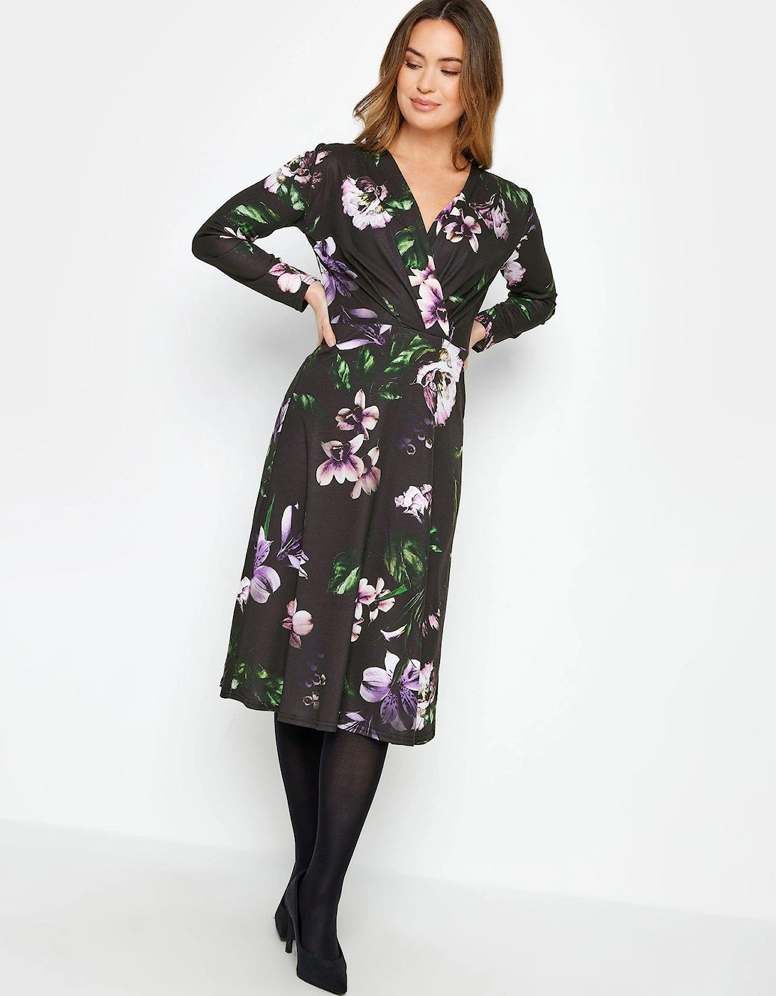 Petite Black Floral Wrap Dress, 2 of 1