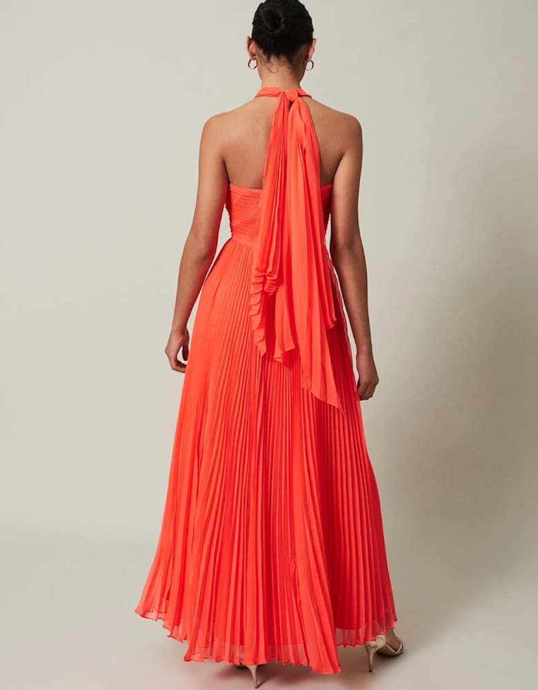 Evangeline Pleated Halterneck Maxi Dress