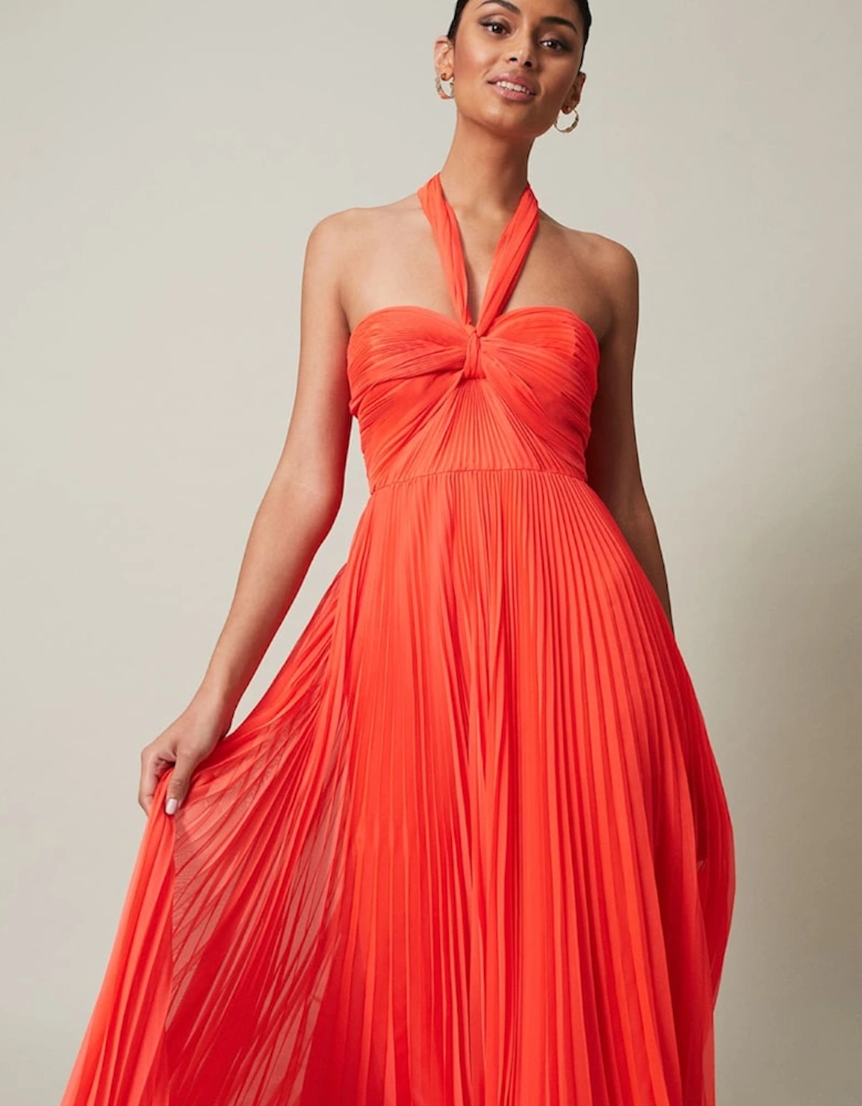 Evangeline Pleated Halterneck Maxi Dress