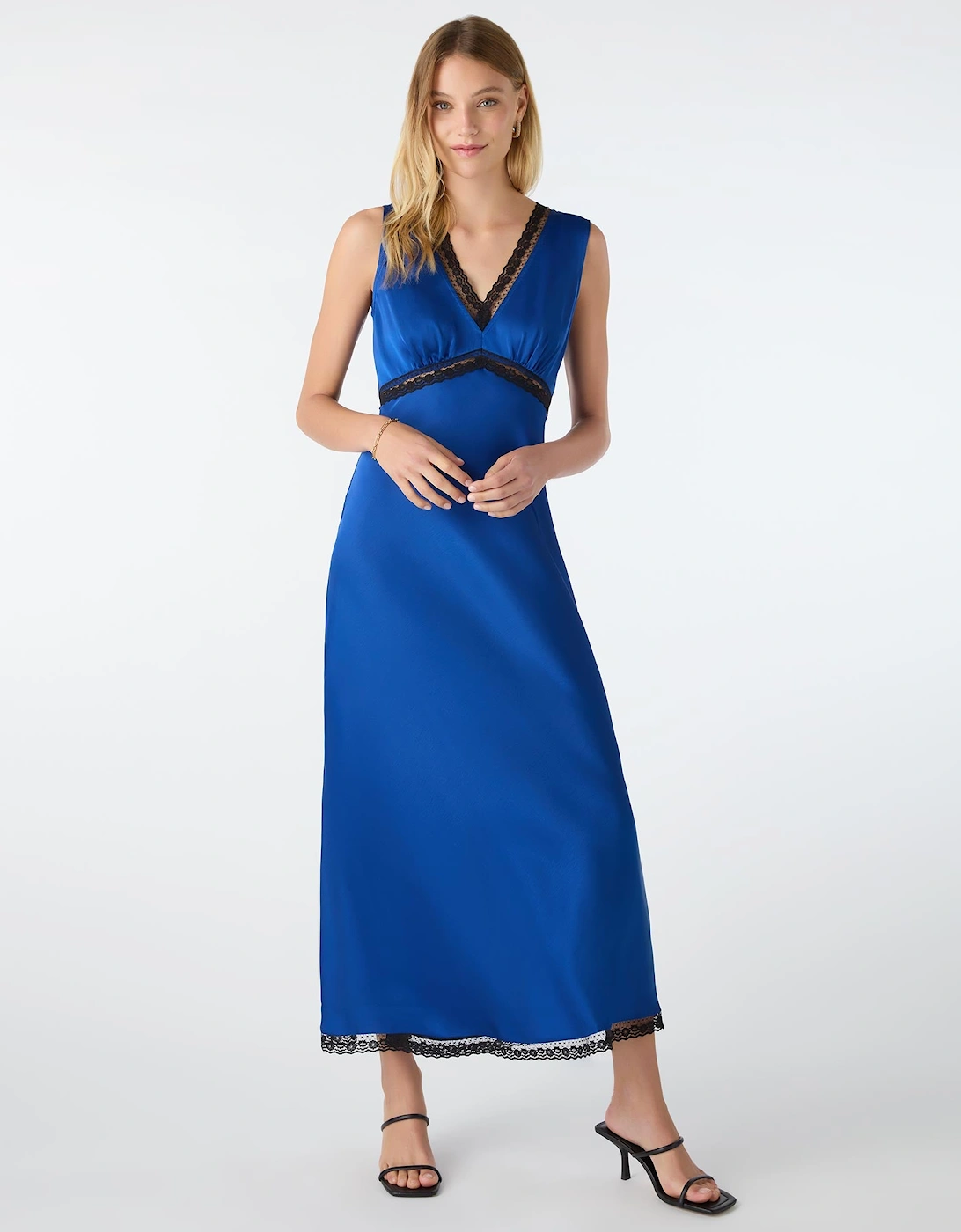 Saskia Lace V Neck Dress in Blue, 7 of 6