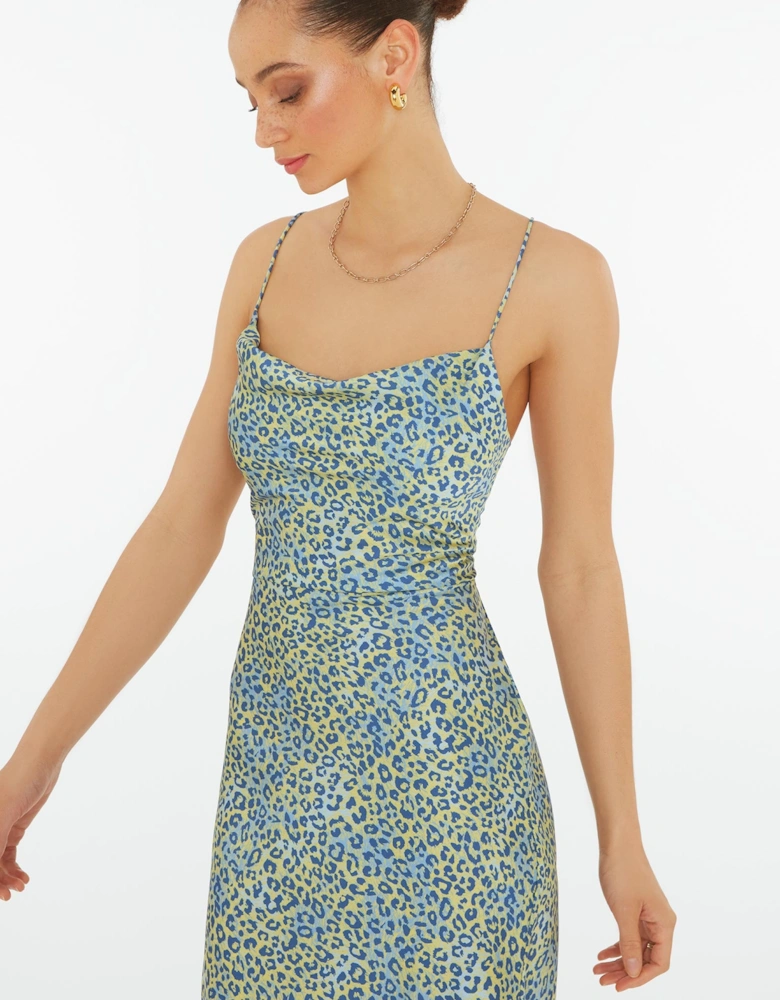 Riviera Midi Dress in Blue Leopard Print