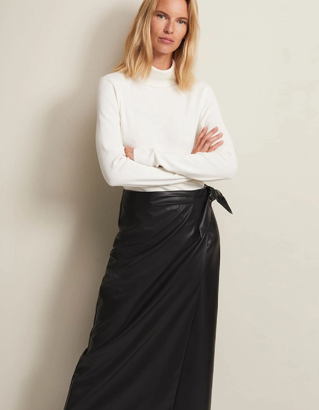 Noha Faux Leather Wrap Maxi Skirt