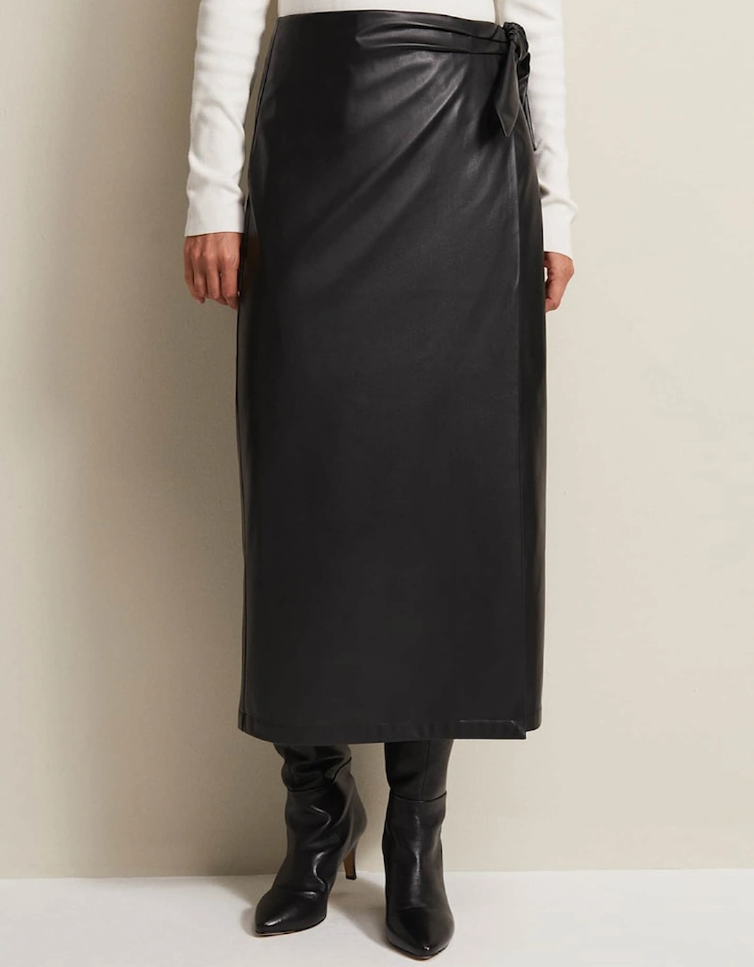 Noha Faux Leather Wrap Maxi Skirt