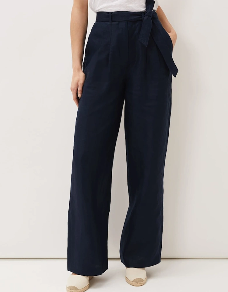 Aaliyah Navy Linen Wide Leg Trousers