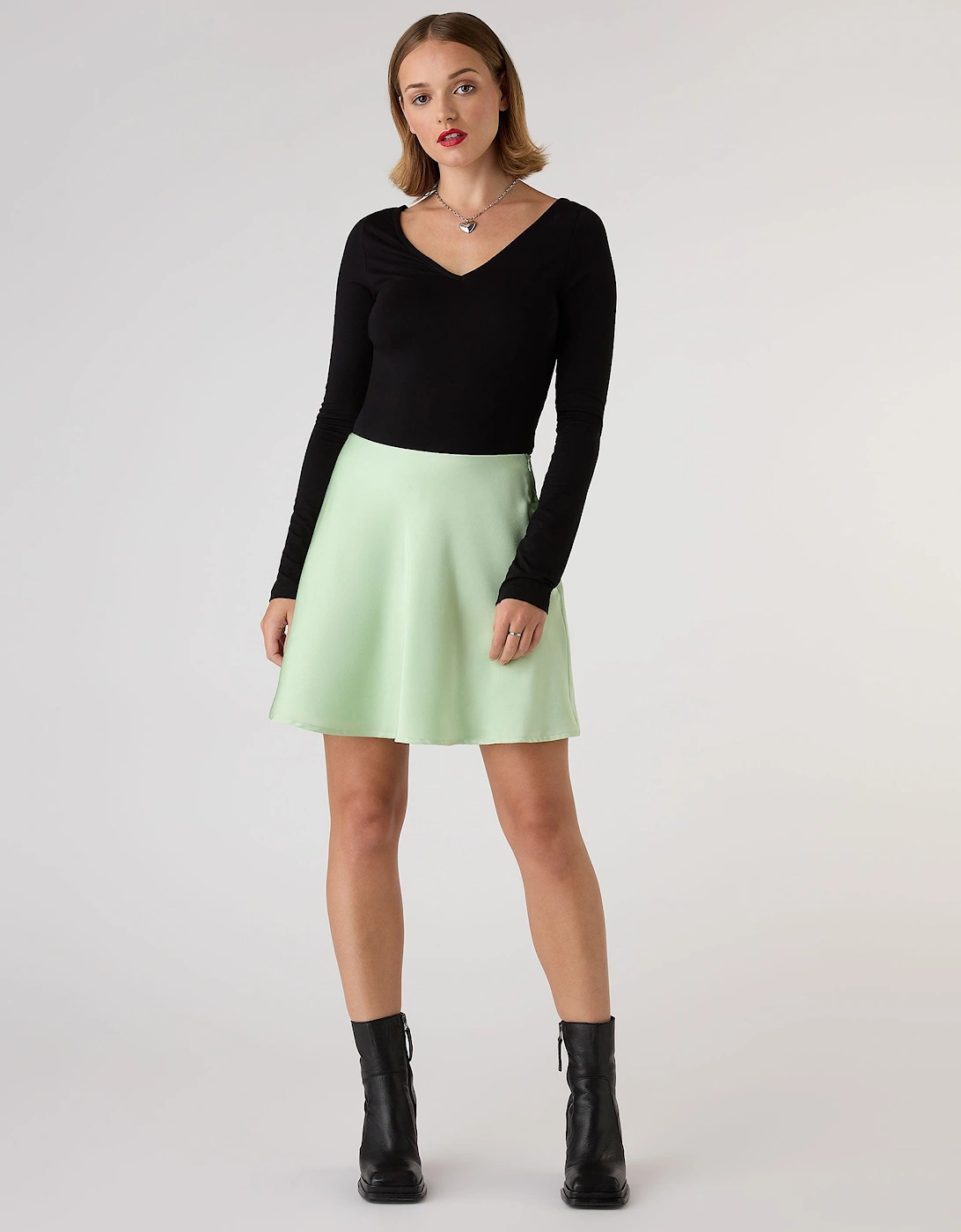 Jeanne Mini Satin Skirt in Green, 5 of 4