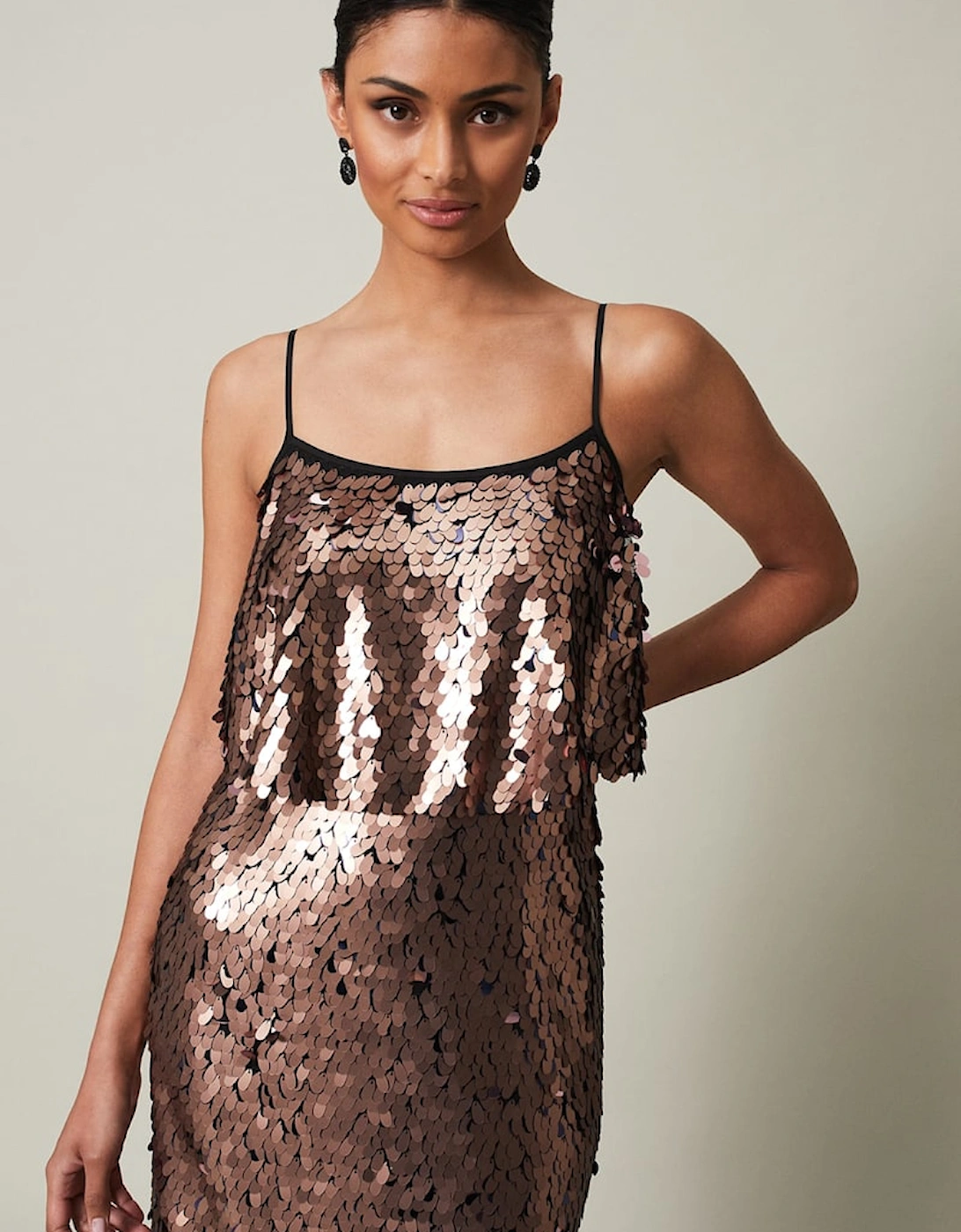Myka Bronze Sequin Tiered Dress