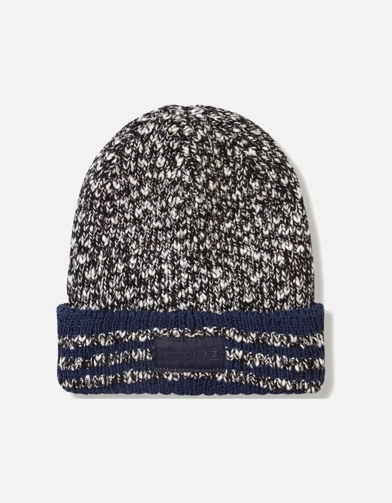 Horsey Waterproof Twisted Yarn Beanie - Black/White/Navy