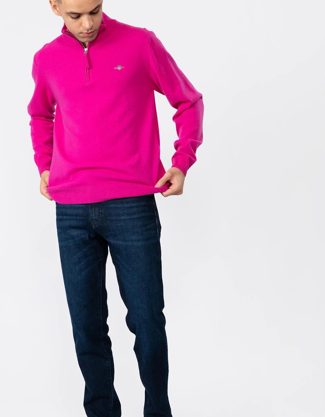 Mens Superfine Lambswool Half Zip Cardigan