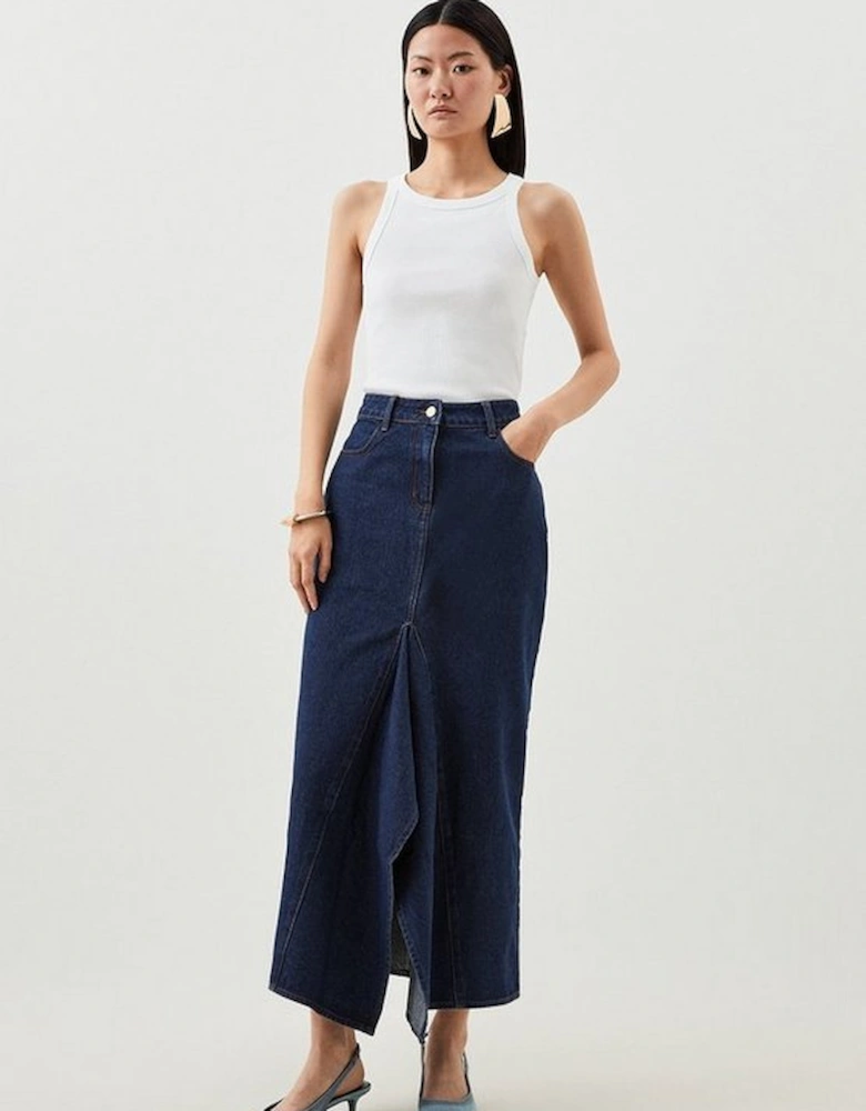 Tailored Asymmetric Maxi Denim Skirt