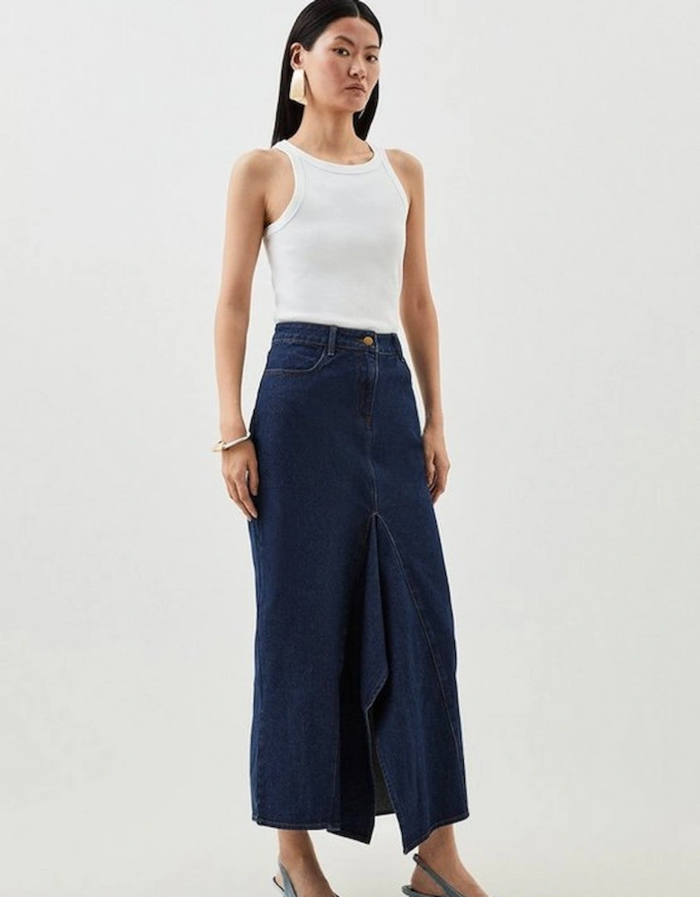 Tailored Asymmetric Maxi Denim Skirt
