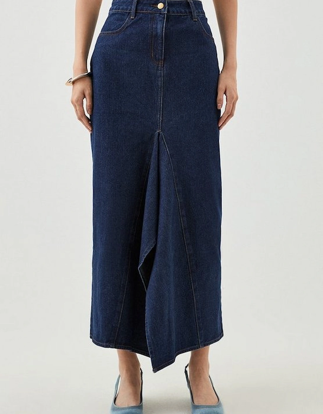 Tailored Asymmetric Maxi Denim Skirt