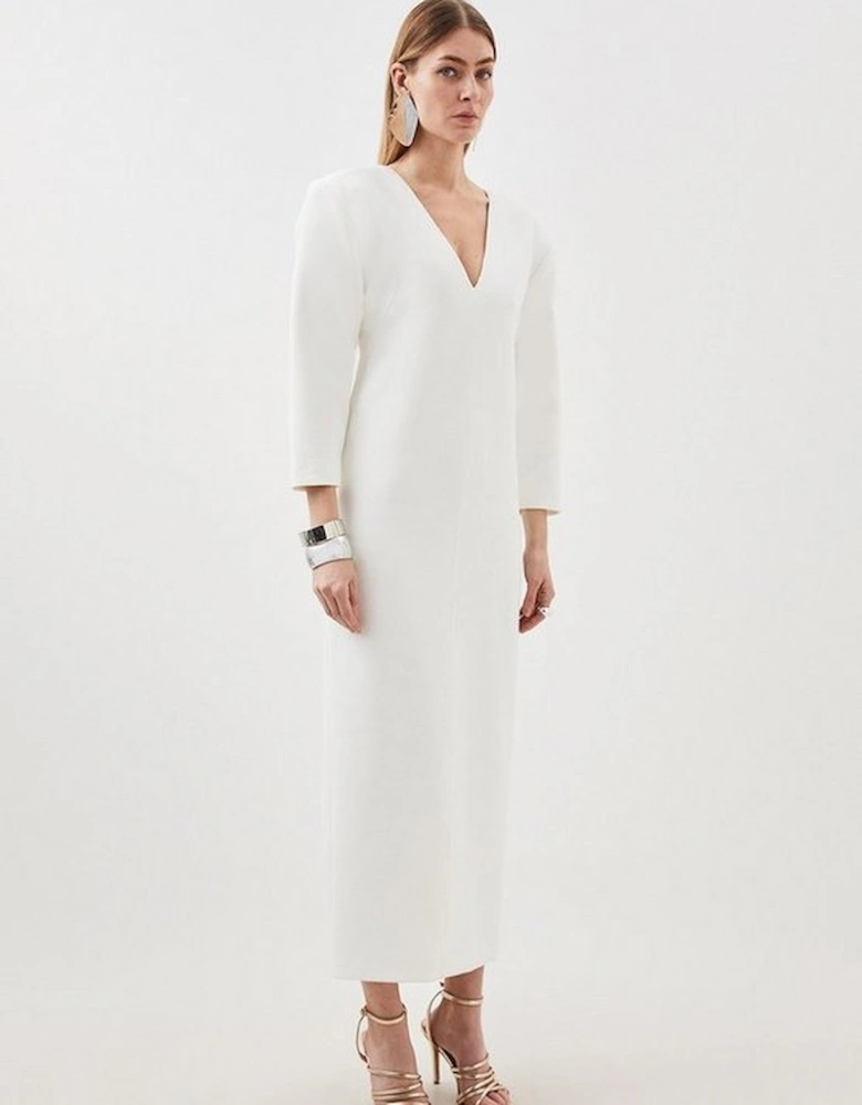 Petite Compact Stretch Tailored Ruched Sleeve Maxi Dress
