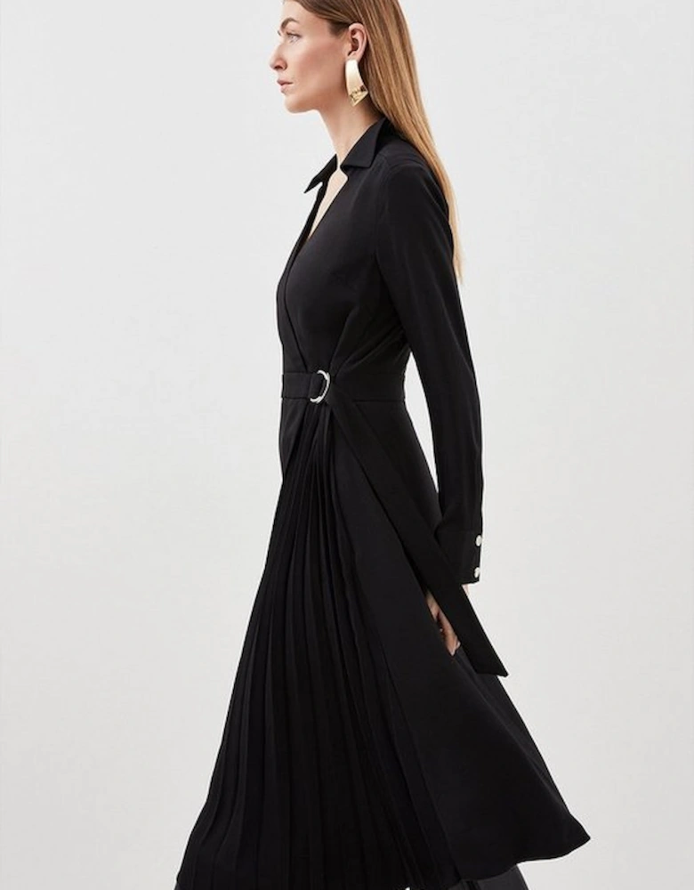 Soft Tailored Pleat Detail Belted Shirt Dress