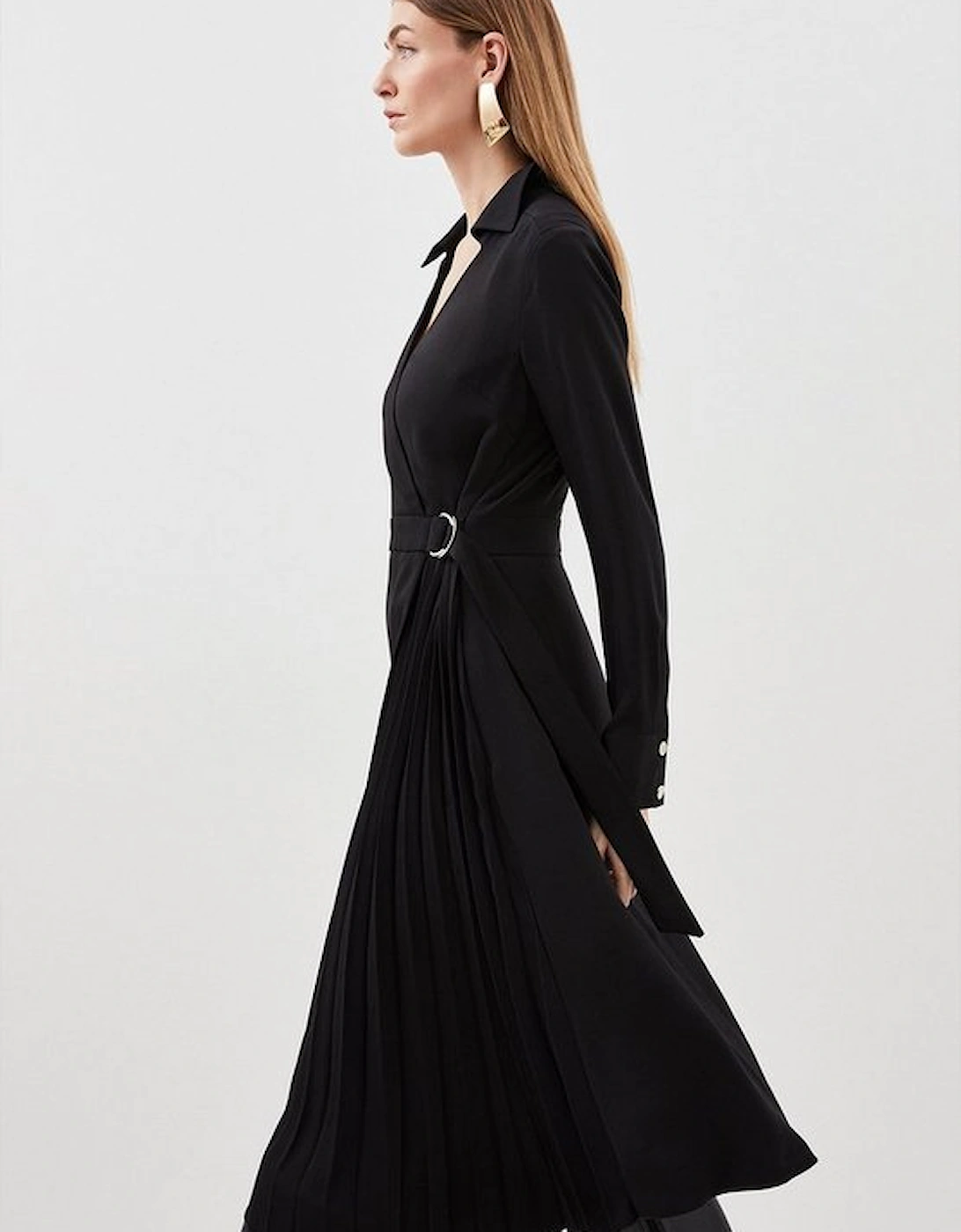 Soft Tailored Pleat Detail Belted Shirt Dress, 5 of 4