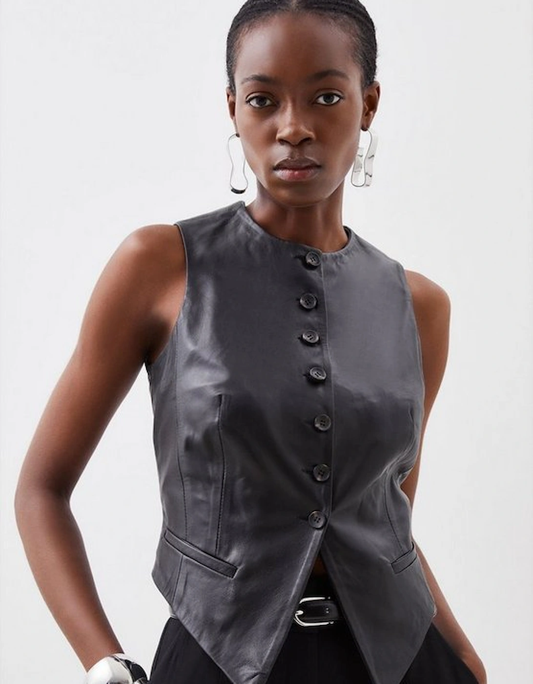 Leather Tailored Button Waistcoat, 5 of 4