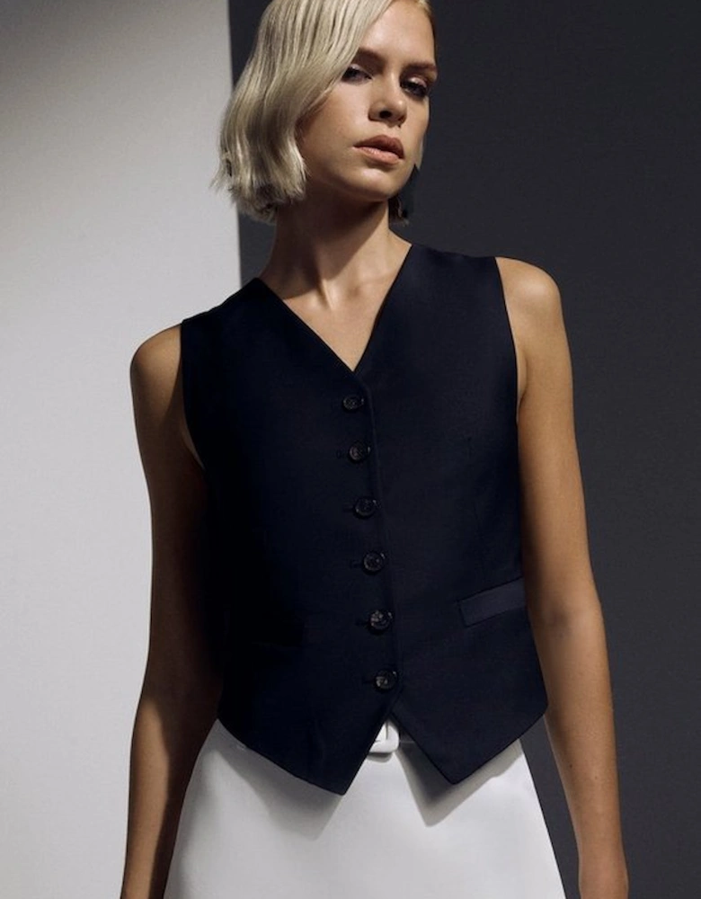 The Founder Tailored Wool Blend Tie Detail Waistcoat