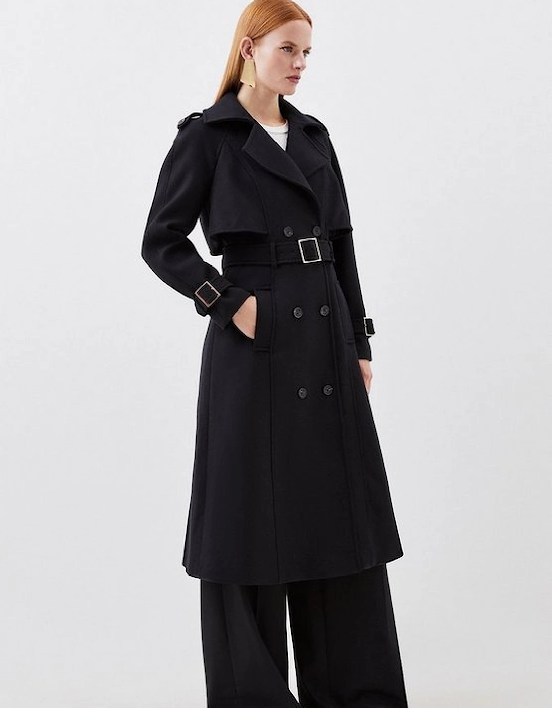 Italian Manteco Wool Blend Tailored Belted Trench Coat