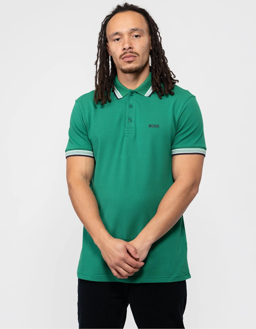 BOSS Green Paddy Mens Collar Stripe Polo A/W 23, 5 of 4