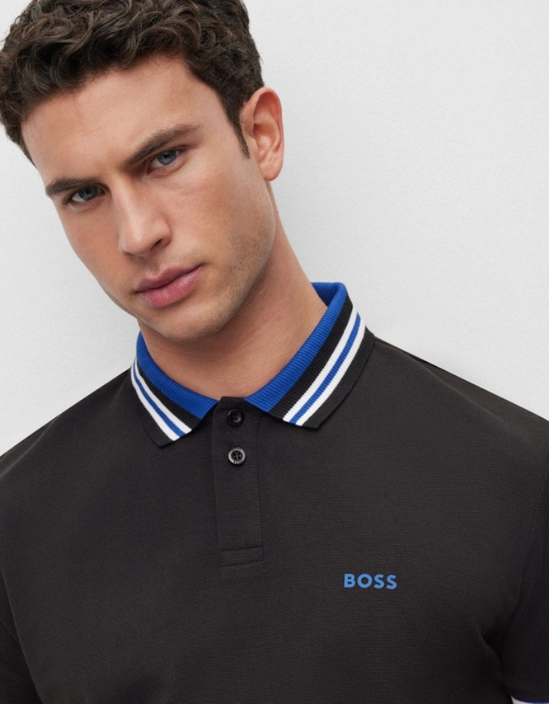BOSS Green Paddy 2 Mens Cotton-Piqué Polo Shirt With Ribbed Striped Trims
