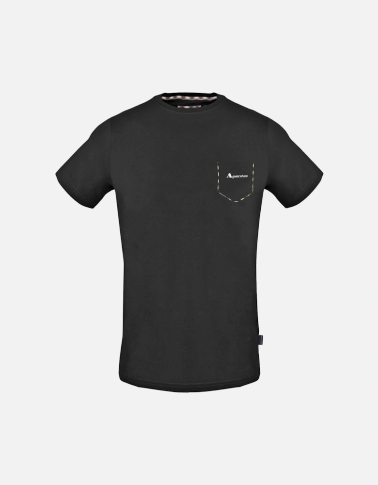 Check Pocket Trim Black T-Shirt