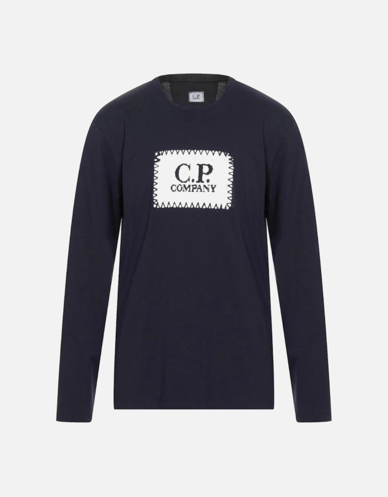 C.P. Company Block Chest Logo Navy Blue Long Sleeve T-Shirt