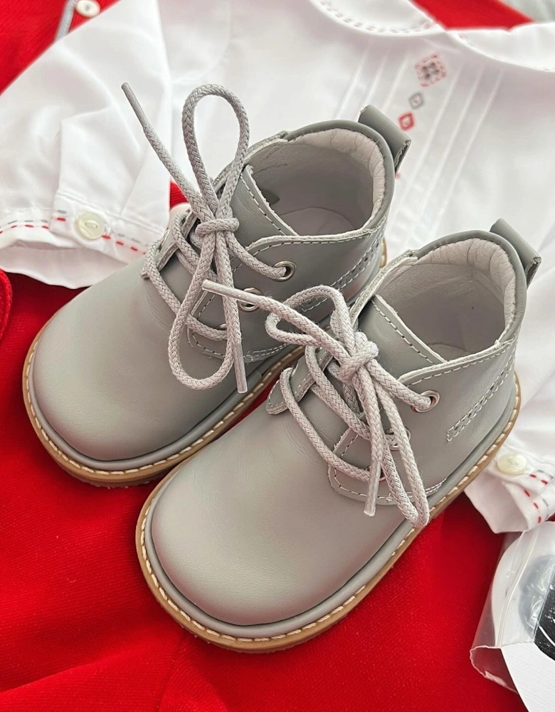 Grey Leather Zachary Lace Up Boots