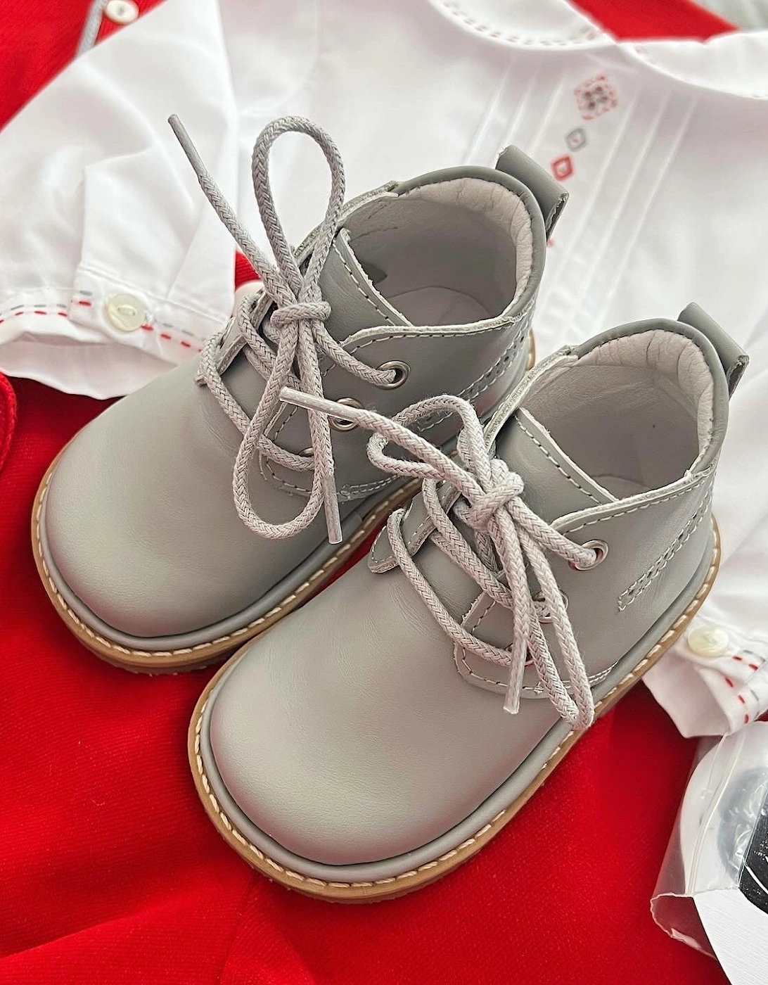Grey Leather Zachary Lace Up Boots