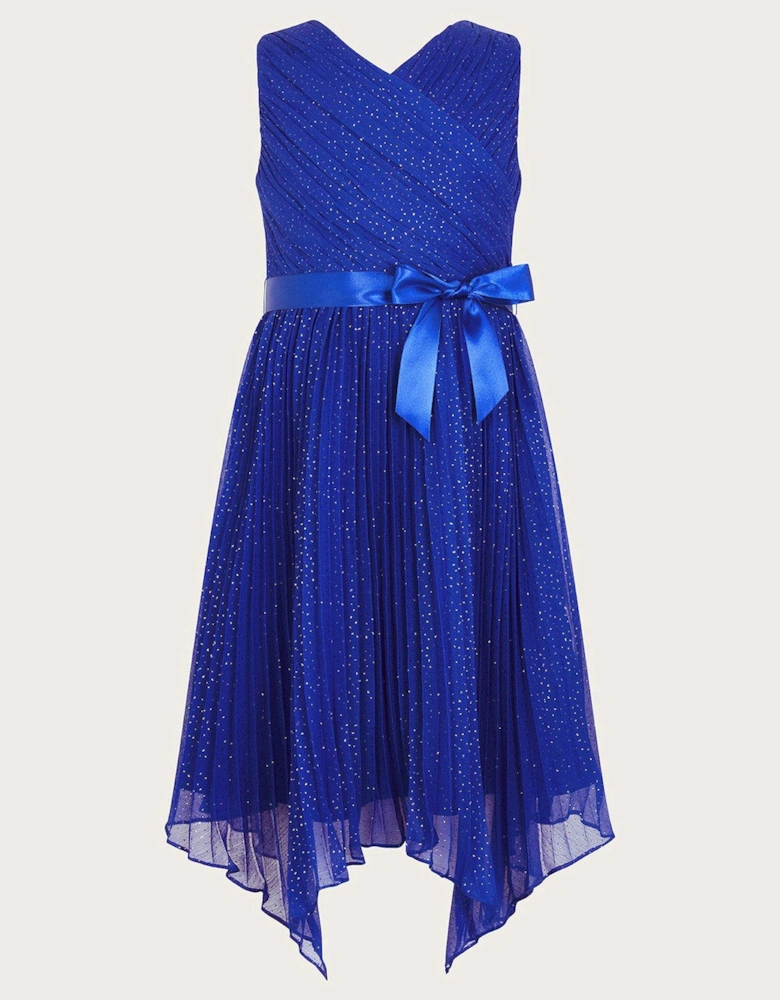 Girls Prima Pleat Party Dress - Blue