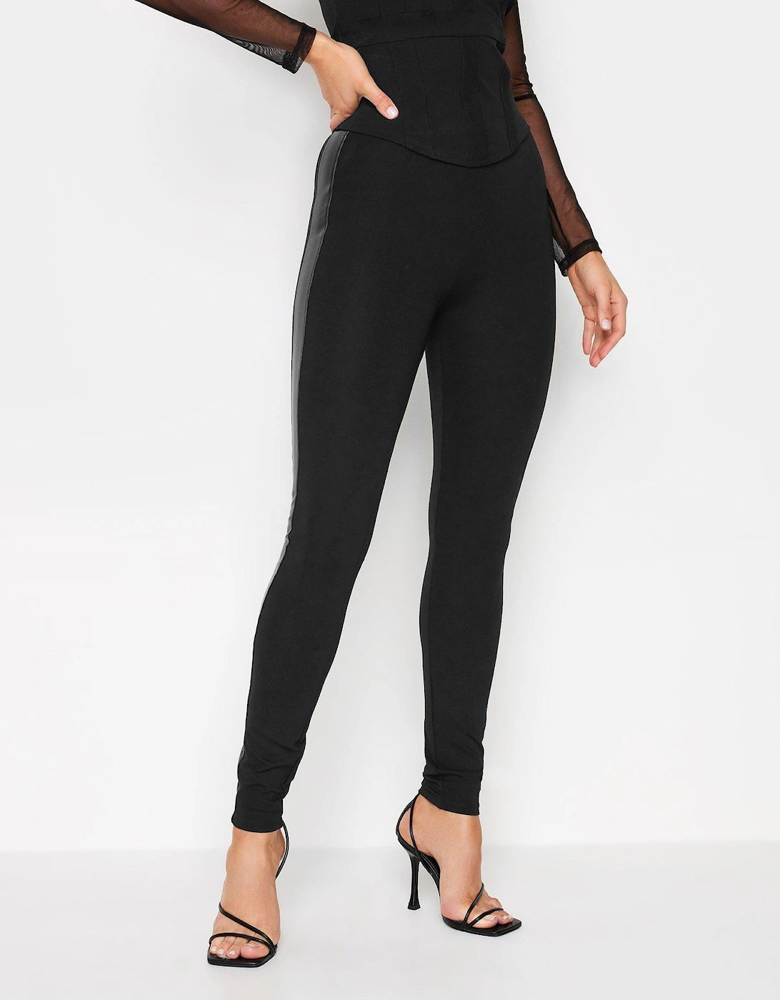 Ponte Legging With Pu Stripe - Black, 2 of 1